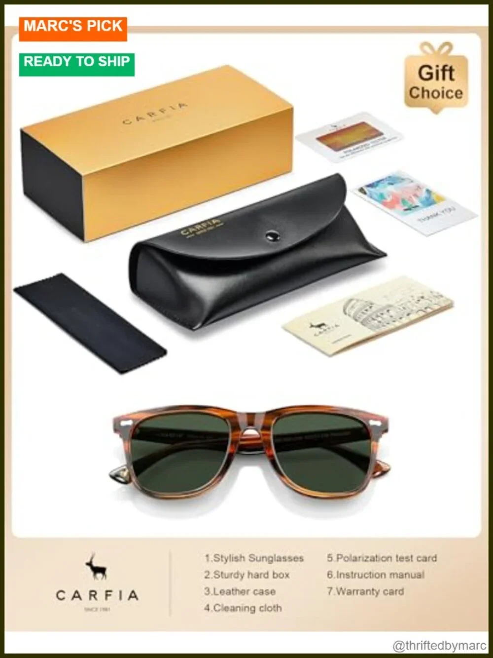 Men's Polarized Square Sunglasses UV400 Acetate Frame